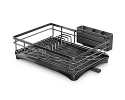 Luft Afdruiprek met Lekbak - Afwasrek - Droogrek voor Afwas - Zwart - Afdruipmat - Druip - Rek - Ideaal voor Keuken & Camping - RVS - Zwart