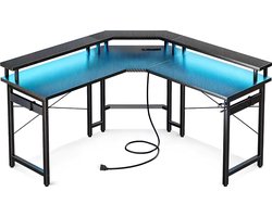 Lugia Hoekbureau - Gaming Bureau - L-Vormig 130cm x 78cm x 48cm - Bureau - Led Verlichtingen - Krasbestendig - Monitor Stand - Stopcontact - Gaming Desk - Game Bureau