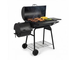 Lugia Houtskool BBQ met - Barbecue Smoker – 136 cm – Grote Grill 66x41 cm - Warmhoudrek – Zijtafel met Flessenopener – Zwart