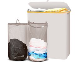 Lugia Wasmand - 2 Waszakken - 141L - Natuurlijk Bamboe - Wasmand met Deksel - Wassorteerder - Beige