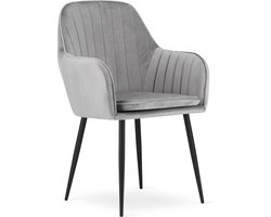 LUGO Kuipstoel - Zilvergrijs, Velvet Bekleding met Afneembare Hoes, Zwarte Metalen Poten, Ergonomisch en Functioneel, Geschikt voor Woonkamer, Eetkamer en Kantoor, Max. 120 kg