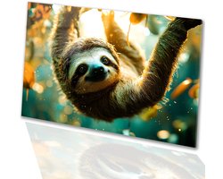 Luiaard in de natuur hangend - Sloth glazen schilderijen - Muurdecoratie glas dieren - Hyperrealisme - Schilderijen op plexiglas - Slaapkamer decoratie - acrylglas 150x100 cm