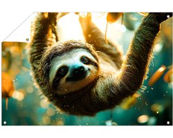 Luiaard in de natuur hangend - Sloth tuinposter - Tuinwanddecoratie dieren - Hyperrealisme - Schutting decoratie - Tuin schilderij - tuinposter 105x70 cm