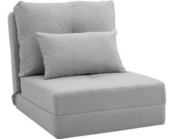 Luiaardstoel, vloerstoel, rugleuning in meerdere posities 105° tot 180°, converteerbare stoel, ademende linnen bekleding, met kussen, voor slaapkamer, balkon, lichtgrijs