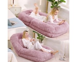 Luie Bank, Menselijk Hondenbed, 5-laags Verstelbare Gamingstoel op de vloer, Woonkamer, Geschikt voor Gaming, Meditatie, Ontspanning, Pluche Stof, Roze