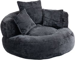 Luie Fauteuil Duurzame Comfort Lounger met Hoge Rug - Zitzak Stoel Bank met Drie Kussens voor Volwassenen en Kinderen, Binnen & Buiten, Enkele Gaming Fauteuil voor Slaapkamer, Kantoor (Zwart Chenille)