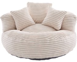 Luie Fauteuil Duurzame Comfort Lounger met Hoge Rug - Zitzak Stoel Bank met Drie Kussens voor Volwassenen en Kinderen, Binnen & Buiten, Enkele Gaming Fauteuil voor Slaapkamer, Kantoor (Beige corduroy )