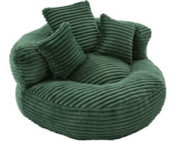 Luie Fauteuil Duurzame Comfort Lounger met Hoge Rug - Zitzak Stoel Bank met Drie Kussens voor Volwassenen en Kinderen, Binnen & Buiten, Enkele Gaming Fauteuil voor Slaapkamer, Kantoor (Emarald corduroy)