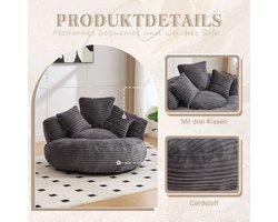Luie Fauteuil Duurzame Comfort Lounger met Hoge Rug - Zitzak Stoel Bank met Drie Kussens voor Volwassenen en Kinderen, Binnen & Buiten, Enkele Gaming Fauteuil voor Slaapkamer, Kantoor (donkergrijs corduroy)