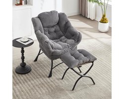 Luie Fauteuil Met Voetenbank - Modern Relax Fauteuil Met Zijzak - Grijs Voor Kleine Ruimtes Lezen & Ontspannen