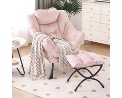 Luie Stoel met Ottomaan - Fauteuil Loungestoel - Ontspannen en Rusten - Inclusief Opvouwbare Voetensteun