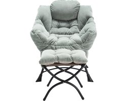Luie stoel met voetenbank - Moderne lounge accentstoel - Met zijvak - Ergonomisch - Stalen frame - Leesstoel voor kleine ruimte - 70x64x95 cm - Lichtgroen