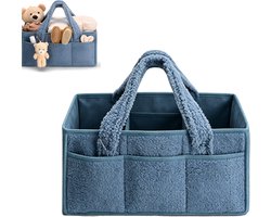 Luiermand - Babyopbergmand - Verzorgingsmand - Reismand - Zachte teddy stof comfortabele handvatten - Verstelbare binnenverdelers meerdere voorzakken - Teddy fleece - 38×25×18 cm - Geschikt voor babykamer kraamcadeau thuisopruiming - Blauw
