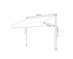 Luifels - Zonwering zonder Boren voor Terras en Balkon – Verstelbare Balkonmarkies met Handkurbel 150cm Grijs Wit