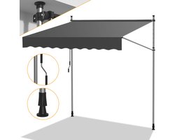 Luifels - Zonwering zonder Boren voor Terras en Balkon – Verstelbare Balkonmarkies met Handkurbel 200cm Grijs