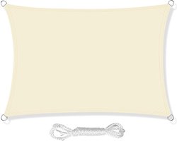 Luifelzonwering inclusief bevestigingstouwen PES polyester waterdicht 2 x 3 m rechthoekige luifel met 98% UV-bescherming voor buiten, terras, tuinterras camping, crème