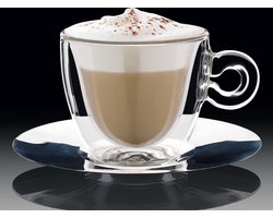 Luigi Bormioli - Cappuccinoglas - 16,5cl - incl inox schotel - Dubbelwandig glas - 2 stuks