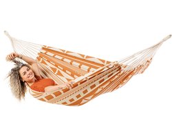 Luilak 1 persoons hangmat - 100% Katoen - 300x140cm - 120kg draagkracht - binnen & buiten - Ecru, Oranje