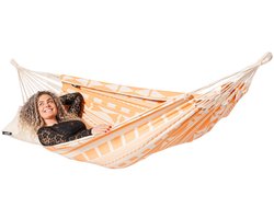 Luilak 1 persoons hangmat - 100% Katoen - 300x140cm - 120kg draagkracht - binnen & buiten - Ecru, Oranje, Roze