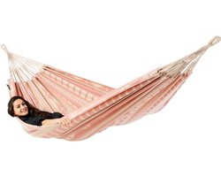 Luilak 1 persoons hangmat - 100% Katoen - 300x140cm - 120kg draagkracht - binnen & buiten - Ecru, Roze
