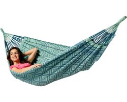 Luilak 1 persoons hangmat - 100% Katoen - 300x140cm - 120kg draagkracht - binnen & buiten - Groen