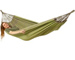Luilak 1 persoons hangmat - 100% Katoen - 300x140cm - 120kg draagkracht - binnen & buiten - Groen