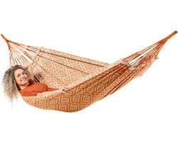 Luilak 1 persoons hangmat - 100% Katoen - 300x140cm - 120kg draagkracht - binnen & buiten - Oranje