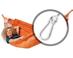 Luilak 1 persoons hangmat met bevestigingsset - 100% Katoen - 300x140cm - 120kg draagkracht - binnen & buiten - Oranje, Rood