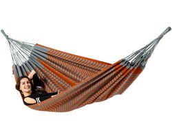 Luilak 2 persoons hangmat - 100% Katoen - 350x160cm - 160kg draagkracht - binnen & buiten - Bruin, Grijs