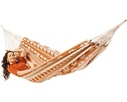 Luilak 2 persoons hangmat - 100% Katoen - 350x160cm - 160kg draagkracht - binnen & buiten - Ecru, Oranje