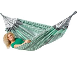 Luilak 2 persoons hangmat - 100% Katoen - 350x160cm - 160kg draagkracht - binnen & buiten - Grijs, Groen