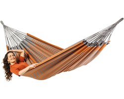 Luilak 2 persoons hangmat - 100% Katoen - 350x160cm - 160kg draagkracht - binnen & buiten - Grijs, Oranje