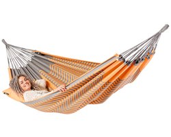 Luilak 2 persoons hangmat - 100% Katoen - 350x160cm - 160kg draagkracht - binnen & buiten - Grijs, Oranje
