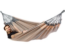 Luilak 2 persoons hangmat - 100% Katoen - 350x160cm - 160kg draagkracht - binnen & buiten - Grijs, Roze