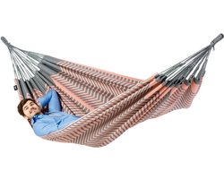 Luilak 2 persoons hangmat - 100% Katoen - 350x160cm - 160kg draagkracht - binnen & buiten - Grijs, Roze