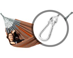 Luilak 2 persoons hangmat met bevestigingsset - 100% Katoen - 350x160cm - 160kg draagkracht - binnen & buiten - Bruin, Grijs