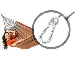 Luilak 2 persoons hangmat met bevestigingsset - 100% Katoen - 350x160cm - 160kg draagkracht - binnen & buiten - Grijs, Oranje