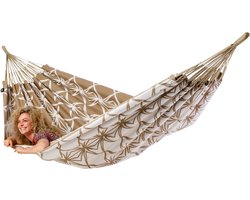 Luilak hangmat XXL - 100% Katoen - 400x180cm - 200kg draagkracht - binnen & buiten - Bruin, Wit