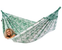 Luilak hangmat XXL - 100% Katoen - 400x180cm - 200kg draagkracht - binnen & buiten - Groen, Wit
