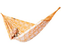 Luilak hangmat XXL - 100% Katoen - 400x180cm - 200kg draagkracht - binnen & buiten - Oranje, Roze, Wit