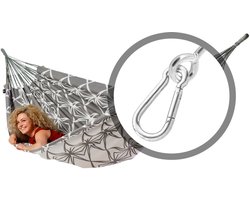 Luilak hangmat XXL met bevestigingsset - 100% Katoen - 400x180cm - 200kg draagkracht - binnen & buiten - Grijs, Wit