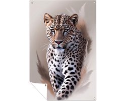 Luipaard met natuuraccenten - Luipaard buitenposter - Tuinwanddecoratie dier - Hyperrealisme - Tuin accessoires - Duurzame tuinposter - tuinposter 30x45 cm