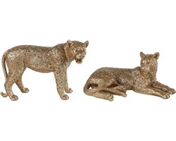 Luipaard staand sculptuur beeld goud polystone / Deco & Cadeau by Peters