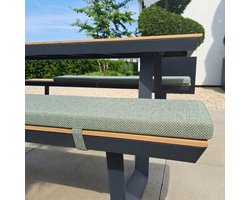 LuLu Luxe Picknickbank Kussen - 150x24 cm - 1 Stuk - Waterafstotend Tuinkussen - Groen - 4cm Dik - Met bevestigingsbanden.