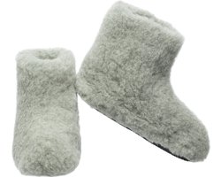 LuLu- Merino Wollen Sloffen / Pantoffels - Groen - Antislip zool - maat 40 - Laarsmodel - Dames