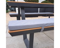 LuLu- Set van 2 Picknicktafel kussens - Picknickbank kussens 150 x 30 cm – 4 cm dik |Grijs | Waterafstotend Buitenkussen