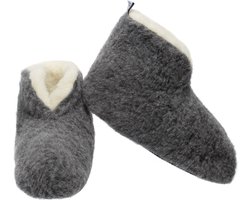 LuLu- Wollen Sloffen Pantoffels - Grijs- Antislip Zool - Maat 40 - Enkelhoog - Dames en Heren