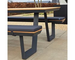 LuLu wonen – Picknicktafel Picknickbank kussen – 180 x 30 cm – 4 cm dik | Grijs Antraciet | 2 kussens | Waterafstotend Buitenkussen