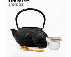 Lumaland - Thee set - Theeservies - 1x gietijzeren theepot (1,4L), 1x bamboe doseerlepel, 1x edelstalen zeef