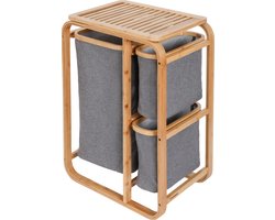 Lumaland Wasmand van bamboe - 1 XL vak + 2 compacte vakken 49,5 x 33 x 71 cm grijs